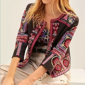 Anthropologie Abstract Embroidered Jacket